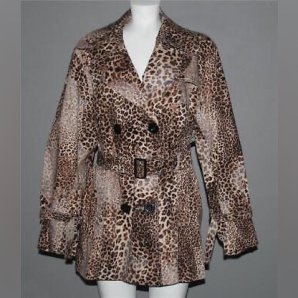 Lisa International Double Breasted Leopard Trench Coat size L - Picture 6 of 6